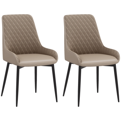 HOMCOM Upholstered Kitchen Chairs, Modern Dining Chairs Set of 2 with Diamond Tufting and Steel Legs for Dining Room, Khaki