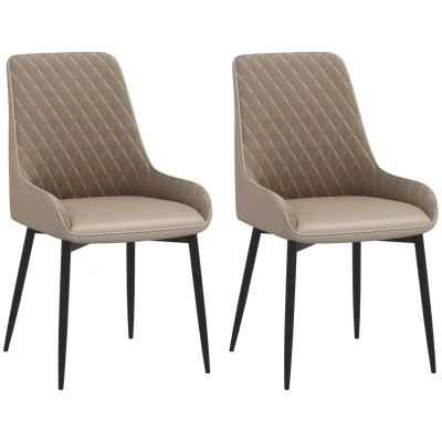 HOMCOM Upholstered Kitchen Chairs, Modern Dining Chairs Set of 2 with Diamond Tufting and Steel Legs for Dining Room, Khaki