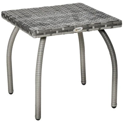 Outsunny 18" Rattan Coffee Table Outdoor Side Table Patio Wicker Furniture, Small Square with All-Weather PE for Garden, Balcony, Backyard, Poolside, Grey