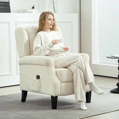HOMCOM Push Back Recliner Chair, Vibration Massage Recliner for Living Room with Extendable Footrest, Remote, Pocket, Cream