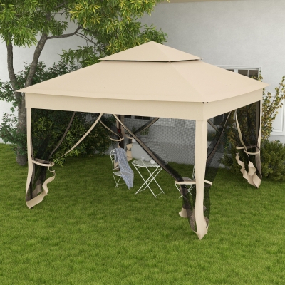 Outsunny 11' Pop Up Canopy Gazebo, Beige with Netting