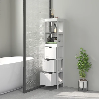 HOMCOM Slim Bathroom Storage Cabinet with 3 Drawers & Shelves, White