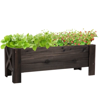 Outsunny 3.3 x 1.2 x 1.2 ft Garden Raised Bed Planter Grow Containers for Outdoor Patio Plant Flower Vegetable Pot, Carbonized
