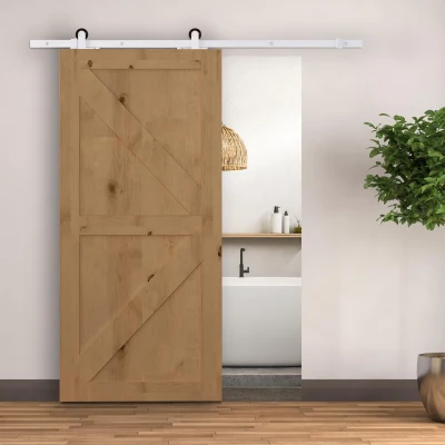 HOMCOM 6' Rustic Sliding Barn Door Hardware Kit, White