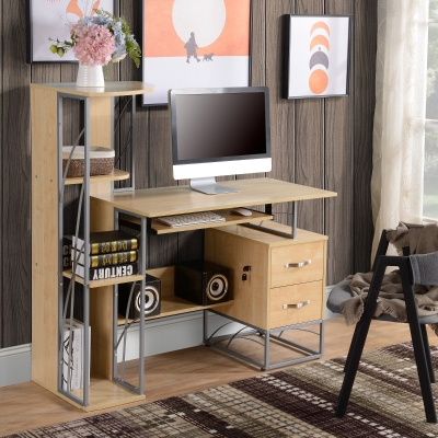 Desk 48.5"x 19.75"x48.75" Pine Wood, Silver