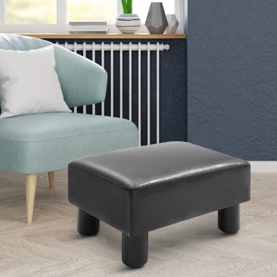 HOMCOM Ottoman Foot Rest, Small Faux Leather Stool, Black