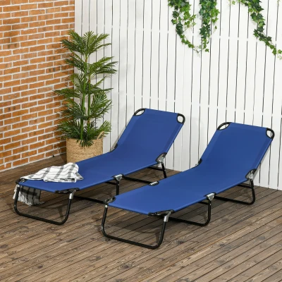 Outsunny 2-Piece Folding Chaise Lounge Chairs, Outdoor Steel, Blue
