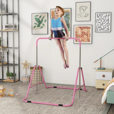 Qaba Adjustable Height Kids Gymnastics Bar, Bubble Gum Pink