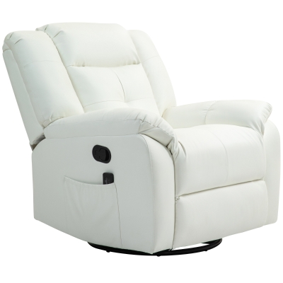 HOMCOM 8-Point Vibration Massage Recliner Chair, PU Leather Manual Reclining Sofa, Swivel Nursery Rocking Chair with Remote Control, Side Pockets, for Living Room, Cream White