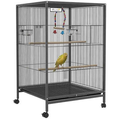 Pawhut Metal Bird Cage with Stand for Parrots, Gray