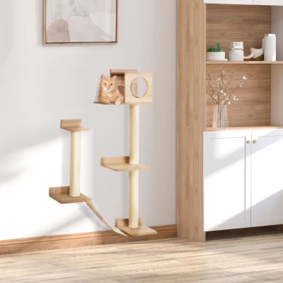 PawHut Wall-Mounted Cat Tree Tower with Scratching Posts