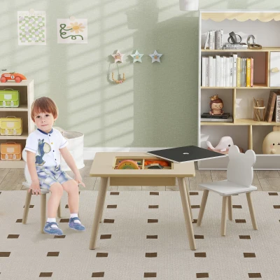 Qaba 3-Piece Kids Table & Chair Set with Storage, 3-in-1