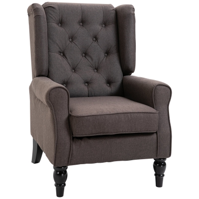 HOMCOM Wingback Button-Tufted Accent Chair with Wood Legs, Brown