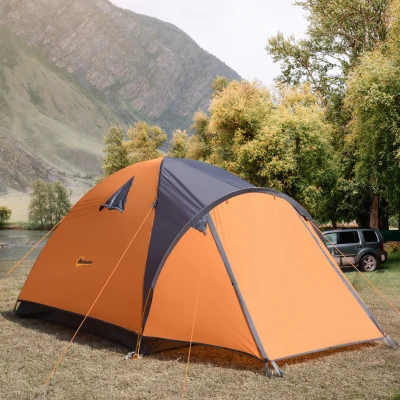Outsunny 4-Person Camping Tent with Porch, Portable Orange