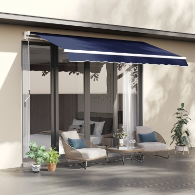 Outsunny 10' x 8' Manual Retractable Awning, Sun Shade Shelter Canopy, with Aluminum Frame and UV Protection for Patio Deck Yard Window Door, Blue