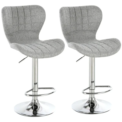 HOMCOM Set of 2 Counter Height Bar Stools Swivel Stool Height Adjustable Bar Chairs with Footrest for Kitchen Dining Home Pub, Grey