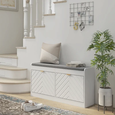 HOMCOM Upholstered Shoe Rack Bench with 2 Flip Drawers, 8-Pair Storage