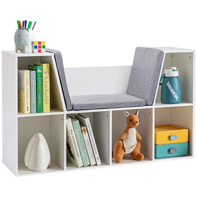 HOMCOM 6-Cubby Kids Bookcase with Reading Nook, White