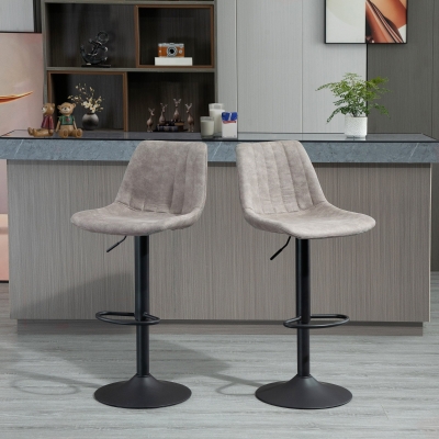 HOMCOM Adjustable Bar Stools Set of 2, Leathaire Swivel Barstools with Back and Footrest, Upholstered Bar Chairs for Kitchen, Dining Room, Home Pub, Grey