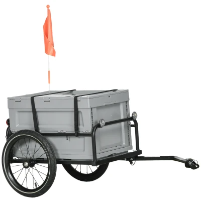 Aosom Steel Trailer for Bike, Bicycle Cargo Trailer with Storage Box, Safe Reflectors, Max Load 88LBS