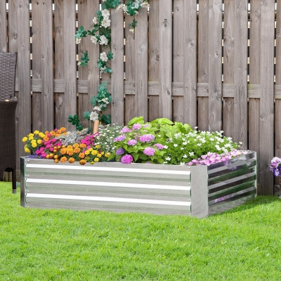 Outsunny Galvanized Raised Garden Bed, 4' x 3' x 1' Outdoor Metal Planter Box, Raised Bed for Growing Flowers and Herbs