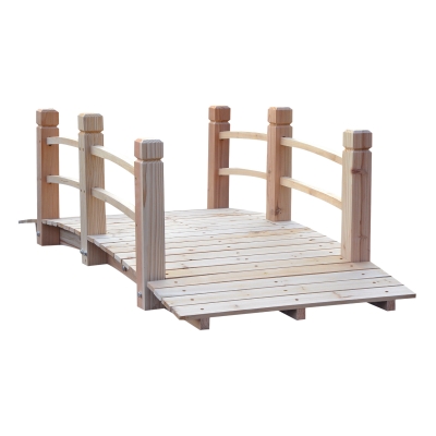 Outsunny 5FT Wood Garden Bridge Outdoor Decorative Landscape Side Rails Backyard Moon Bridge Park Decor Natural Wood