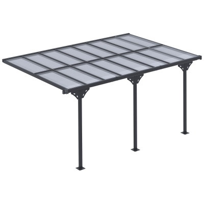 Outsunny 14.5' x 10' Aluminum Polycarbonate Pergola with UV Blocking for Outdoor Wall-Mounted Use, Family Shade, Gray