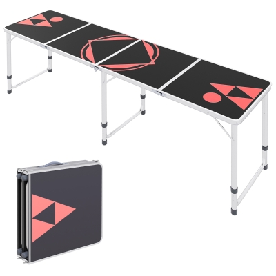 Outsunny 8ft Aluminum Camping Table, Adjustable Legs, Black & Red