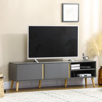 HOMCOM TV Stand for TVs up to 55", TV Cabinet with Shelves and Cable Holes, Entertainment Unit for Living Room, Dark Grey