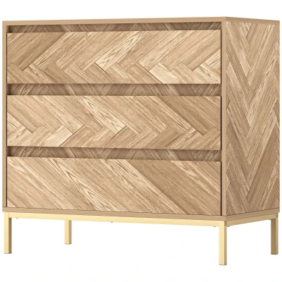 HOMCOM Bedroom Chest of Drawers with Anti-tipping Design, Storage Cabinet with 3 Drawers for Living Room, Hallway, Nature Wood
