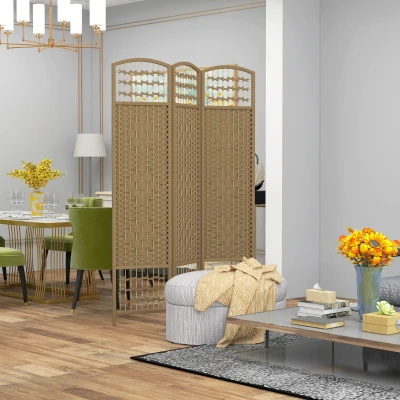 HOMCOM 3-Panel Folding Privacy Screen Room Divider, Natural