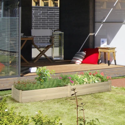 Outsunny 96" Wooden Raised Garden Bed with 2 Planter Boxes, Natural