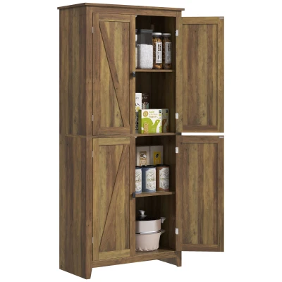 HOMCOM 72" Freestanding Storage Cabinet, Kitchen Pantry Cabinet with Doors and Shelves for Dining Room, Brown