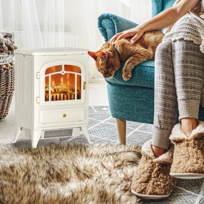 HOMCOM Electric Fireplace Heater with LED Flames, 750W/1500W, Beige