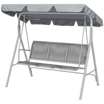 Outsunny 3-Seater Outdoor Swing Chair, Patio Swing, A Frame Porch Swing with Canopy, Garden Hammock Glider Bed, Light Grey