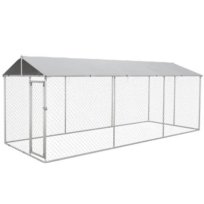 PawHut 19.7' x 7.5' x 7.5' Outdoor Dog Kennel Dog Run with Waterproof, UV Resistant Cover for All-Sized Dogs, Silver
