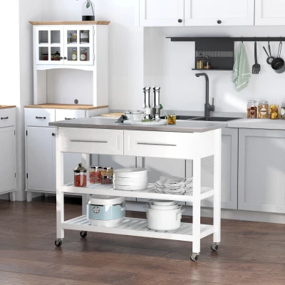 HOMCOM Kitchen Island with Stainless Steel Top, White