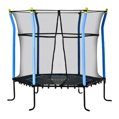 Soozier 64" Kids Trampoline Mini Indoor/Outdoor Bouncer Jumper with Enclosure Net Elastic Thick Padded Pole Gift for Child Toddler Age 3-10 Years Old Blue