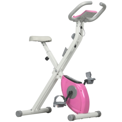 Soozier Foldable Exercise Bike Indoor Stationary Bike w/ 8-Level Magnetic Resistance LCD Screen Phone Holder for Home Gym Pink