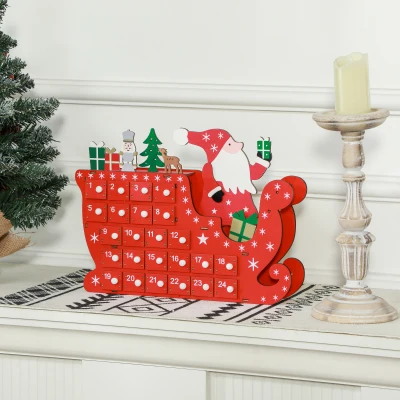 HOMCOM Wooden Christmas Advent Calendar, 24 Countdown Drawers, Red