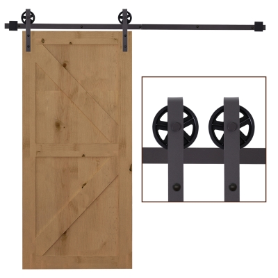 HOMCOM 6FT Sliding Barn Door Track Kit, Heavy Duty Barn Door Hardware Kit, Fit 36" Wide Door Panel (J Shape), Brown