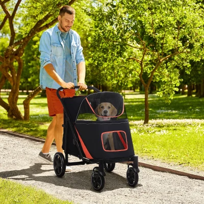 PawHut Foldable Dog Stroller for M, L Dogs, Black