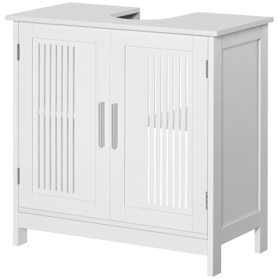 kleankin Modern 24" Bathroom Sink Cabinet, Pedestal Sink Storage Cabinet with Double Slat Doors and Shelf, White