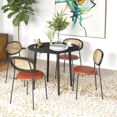 HOMCOM Folding Dining Table, Round Drop Leaf Kitchen Table for Small Spaces with Wood Legs, Distressed Black