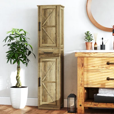 Tall Bathroom Storage Cabinet 15.7" L x 11.8" W x 66.9" H Distressed Gray