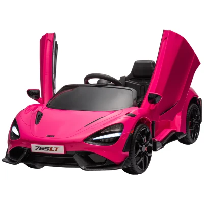 Qaba McLaren 765LT Licensed 12V Kids Electric Car w/ Scissor Doors, Transport Wheels, Remote, Slow Start, Music Horn Pink