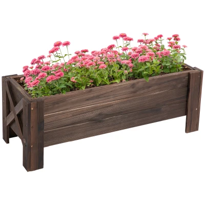 Outsunny 3.3 x 1.2 x 1.2 ft Garden Raised Bed Planter Grow Containers for Outdoor Patio Plant Flower Vegetable Pot, Carbonized