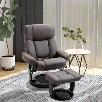 HOMCOM PU Leather Swivel Massage Recliner Chair with Ottoman, Brown