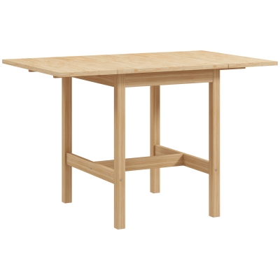 HOMCOM Solid Wood Kitchen Table, Farmhouse Drop Leaf Tables for Small Spaces, Folding Dining Table, Nature Wood