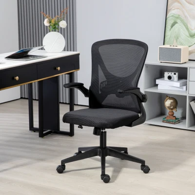 Vinsetto Mesh Office Chair with Lumbar Support & Flip-Up Arms, Black